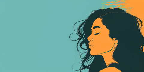 Minimalist illustration of a woman in a serene pose with copyspace for text