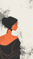 Minimalist illustration of a woman in a serene pose with copyspace for text