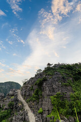 Ninh Binh landscpae in Vietnam. Mua Cave area scenery with karst mountains