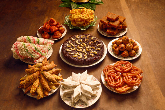 Sinhala Tamil New Year Traditional Foods with Oil lamp, Sri Lanka