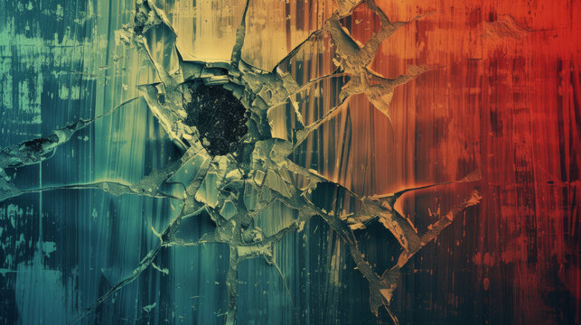 Colourful shattered glass effect with vibrant blue and orange.