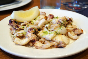 Close up baby cuttlefish squid in Andaluz style- Classic Spanish Tapas