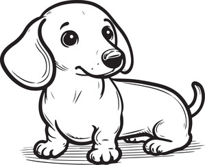 Dachshund dog pet cartoon outline, line art illustration