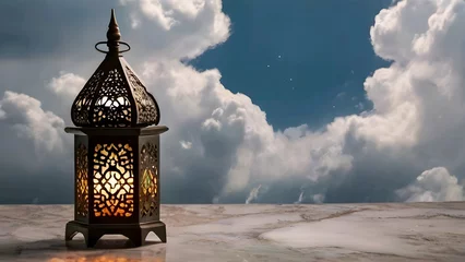 Fotobehang arabic lantern light with clouds, ramadan and eid background, arabic lights are perfect for ramadan and eid background © dansFI