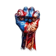 Fototapeta na wymiar Raised Fist Painted with American Flag Colors on transparent background PNG image