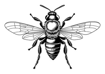 Honey Bee Scientific Sketch High Quality Vector Illustration isolated on transparent Background