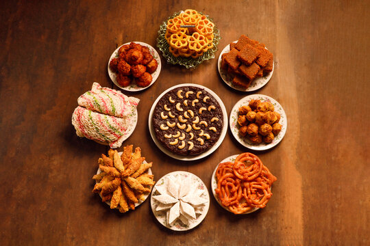 Sinhala Tamil New Year Traditional Foods with Oil lamp, Sri Lanka