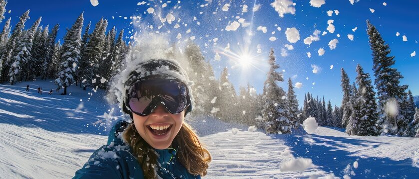 A brunette girl at a ski resort. Have fun