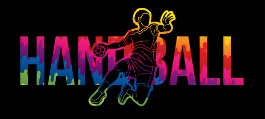 Handball Sport Male Player Action with Text Design Cartoon Graphic Vector