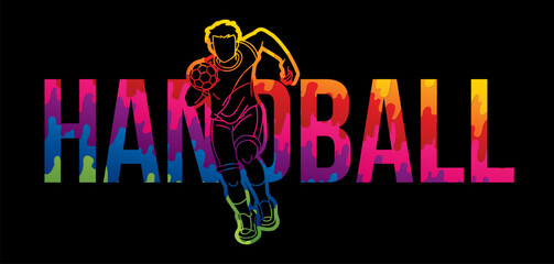 Handball Sport Male Player Action with Text Design Cartoon Graphic Vector