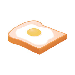 Sunny side up egg on a slice of bread vector illustration. White sliced ​​bread. Delicious breakfast toast. Bakery elements.