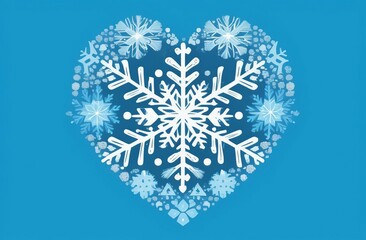 snowflake on blue background. Drawing. Snowflake in the shape of a heart