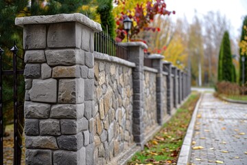 Fence stone panels. Artificial concrete panels imitating natural stone.