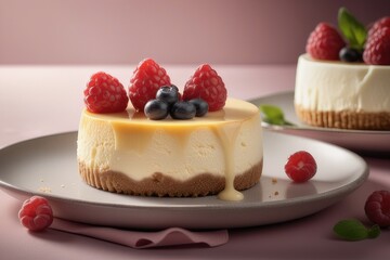 cheesecake with raspberries and blueberries