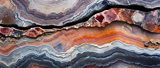 Captivating closeup showcasing the cross-section of various colorful abstract healing stone crystals in quartz and granite rock, Ai Generated.