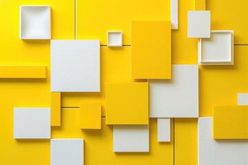 An abstract arrangement of yellow and white geometric shapes on a vibrant yellow background, Ai Generated.