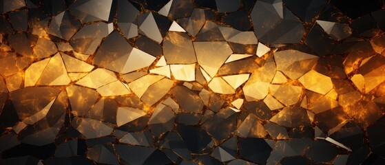 Captivating abstract texture featuring gold and black colored cracked and damaged glass, creating a unique and textured background, Ai Generated.