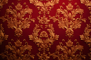 Old gold and red baroque style wallpaper - obrazy, fototapety, plakaty