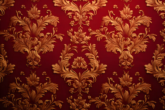 Fototapeta Old gold and red baroque style wallpaper
