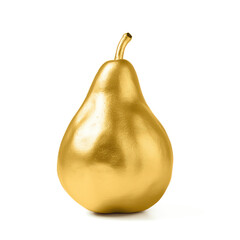 A solid gold pear against a white background, radiating luxury, Ai Generated