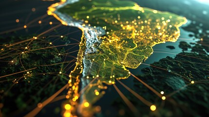 The map of Central America highlights the extensive reach of its optical fiber network, Ai Generated.