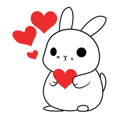 cute valentine bunny with red hearts