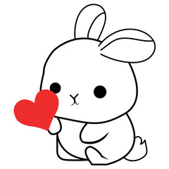 cute valentine bunny with red hearts