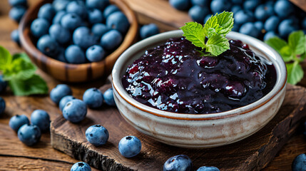 Bowl of blueberry jam