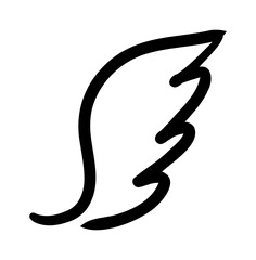 Wings birds and angel. Cartoon doodle bird tattoo wing icon. Feather sketch handdrawn collection