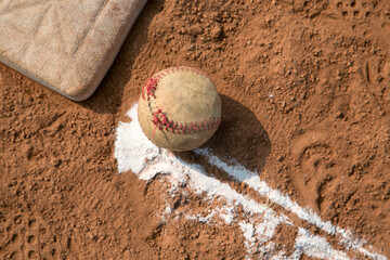 Fototapeta na wymiar red clay baseball field and various views of the baseball home plate