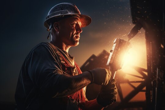 Labor Day worker with Twilight time and double exposure