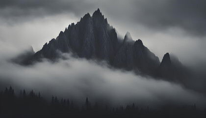 Black misty mountain landscape
