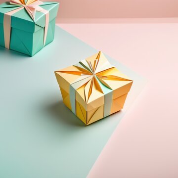 A Symmetrical Paper Art Gift box on Pink