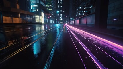 Fototapeta na wymiar Background of night light motion with neon effect. Generative AI