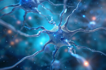 Obraz premium Microscope view of nervous system. Synapse of neuron cell biology concept.