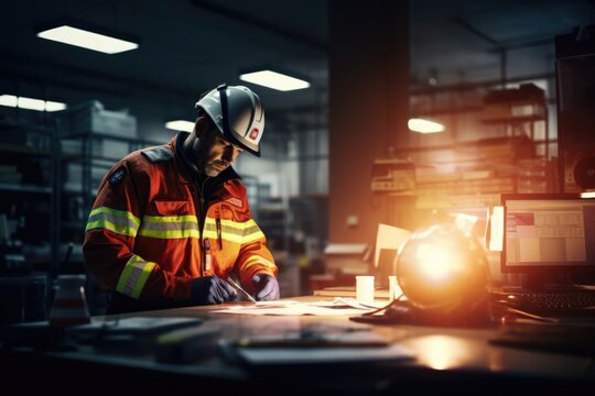 Work Safety Day on Blurred Background.