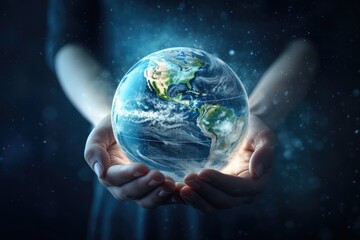 Sustainable Earth: Human Hands Holding Global Nature