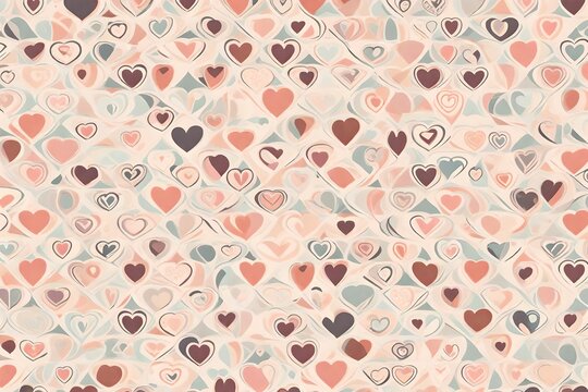 Whirling hearts come alive in a retro-style print, forming a seamless pattern that exudes love and creativity against a backdrop of soft pastel hues.