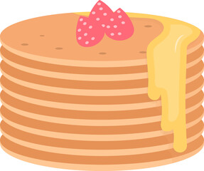 Homemade american pancakes with fresh raspberries and honey. Healthy morning breakfast. cartoon vector style