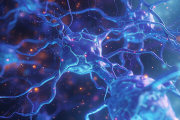 Microscope view of nervous system. Synapse of neuron cell biology concept.