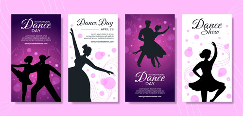 Dance Day Social Media Stories Flat Cartoon Hand Drawn Templates Background Illustration