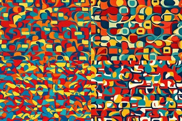 Playful and vibrant, an illustration features interlocking squares in a retro-style print, creating a seamless pattern against a backdrop of trendy primary colors.