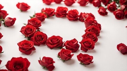 Valentines Day Heart Made of Red Roses Isolated on White Background. Generative AI