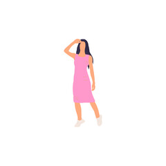 pose of a person wearing a pink outfit girl