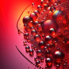 Abstract glass drops beads on a neon red background, copy space