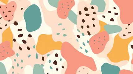 Fotobehang pattern with pastel background in the style of a 1970's handdrawn illustration © wanna