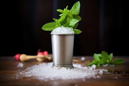 Mint Julep In Pewter Cup With Crushed Ice