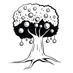 Olive Tree Vector Line Art Black and White Illustration