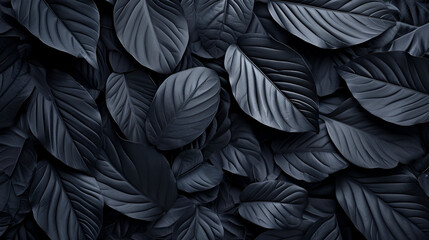 Textures of abstract black leaves for tropical leaf background, generative ai
