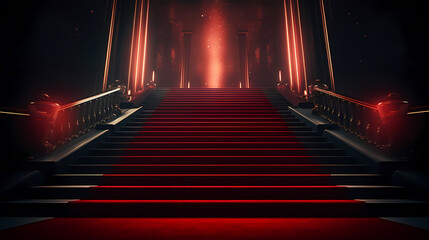 Red carpet staircase background, VIP entrance, night awards ceremony